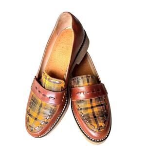 Mellow Yellow Paris Tartan Plaid Yellow and Brown Loafers Size EU 38 US 7 - 7.5